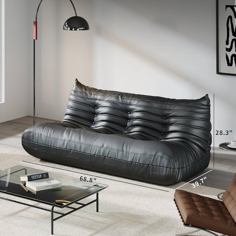 Floor Sofa, Black Floor Sofa Couch, Pleated Upholstery