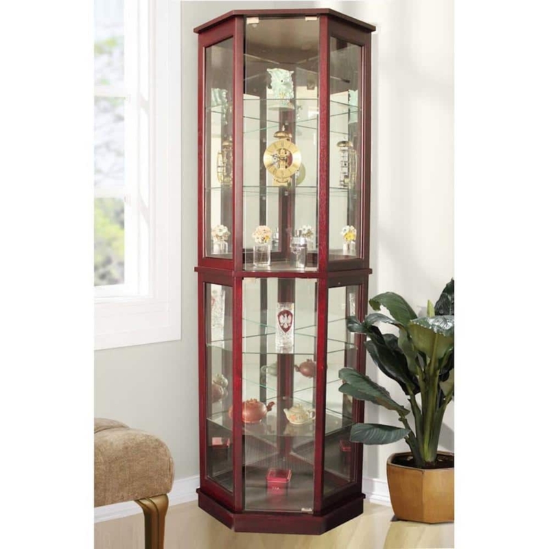 Floor Standing Corner Curio Cabinet with Five Sided Glass Display