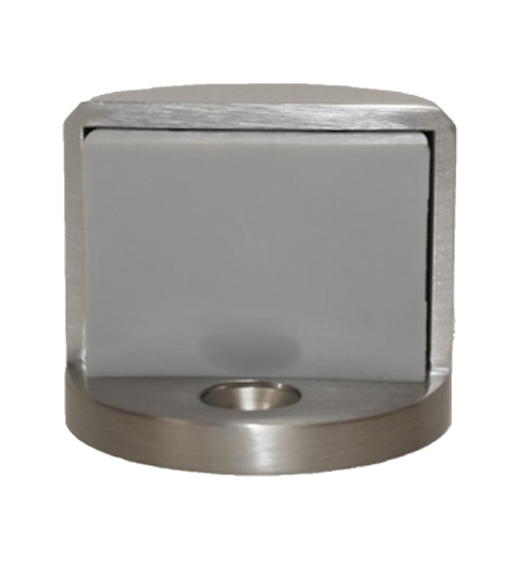 Floor Stop, Brushed Silver Semicircular Base, Rectangular Tip