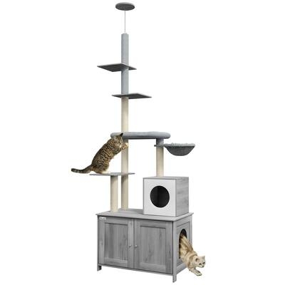 Floor to Ceiling Cat Tree with Hidden Litter Box Base