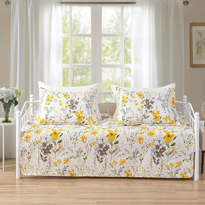 Floral Daybed Bedding Set Yellow Flower Quilt Cottagecore