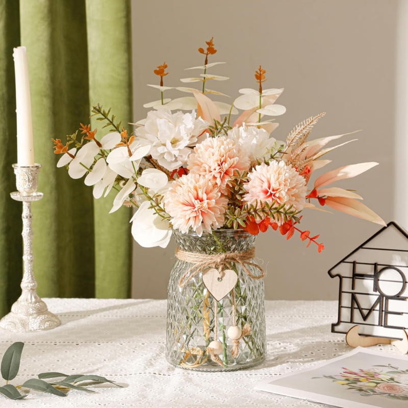 Flower Arrangement in Textured Glass Vase with Heart Pendant Accent