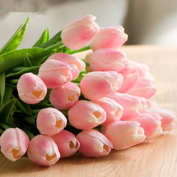 Flower Bouquet, Blush Pink Petals, Real Touch Texture, 20 Stems, Faux