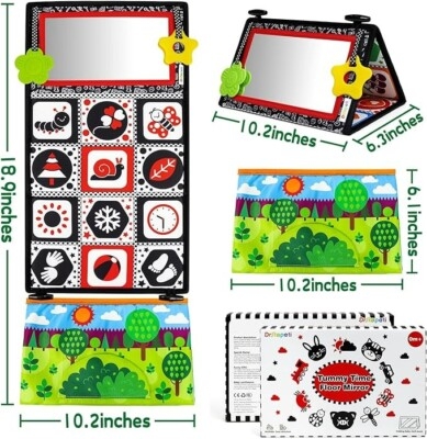 Foldable Baby Floor Mirror with Attachable Sensory Elements