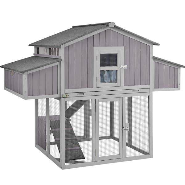 Foldable Chicken Coop, Slate Gray Two-Tier Design - Modern Farmhouse
