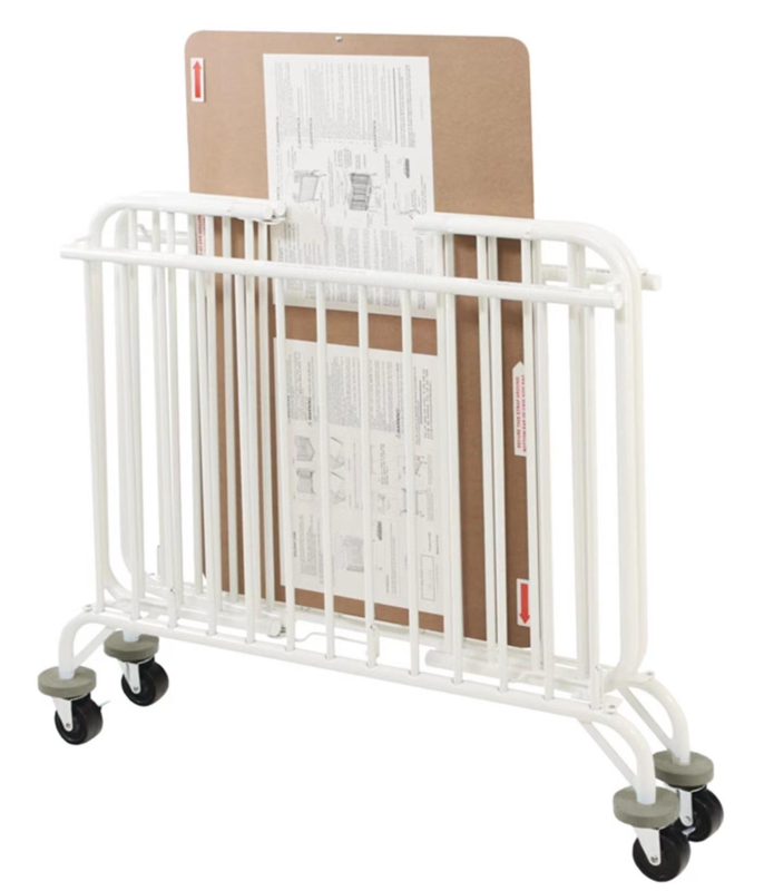 Folding Crib in White Metal with Protective Bumpers