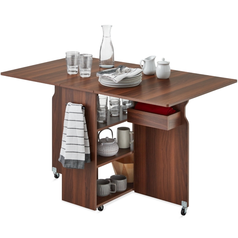 Folding Dining Table: Walnut Dual Drop Leaf Kitchen Island (60 chars)