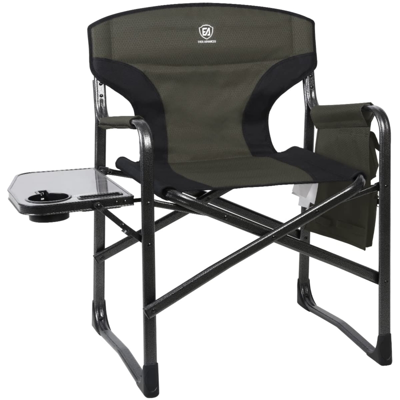 Folding Director Chair in Olive Green with Hammer Tone Frame and Storage