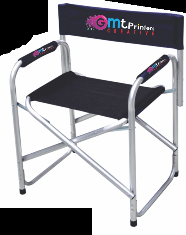 Folding Director's Chair with Branded Backrest and Pink Accents on Silver