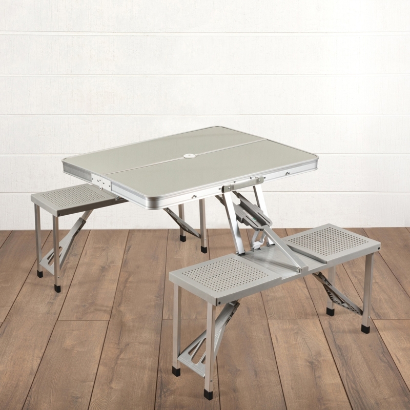 Folding Picnic Table with Integrated Seating and Perforated Benches
