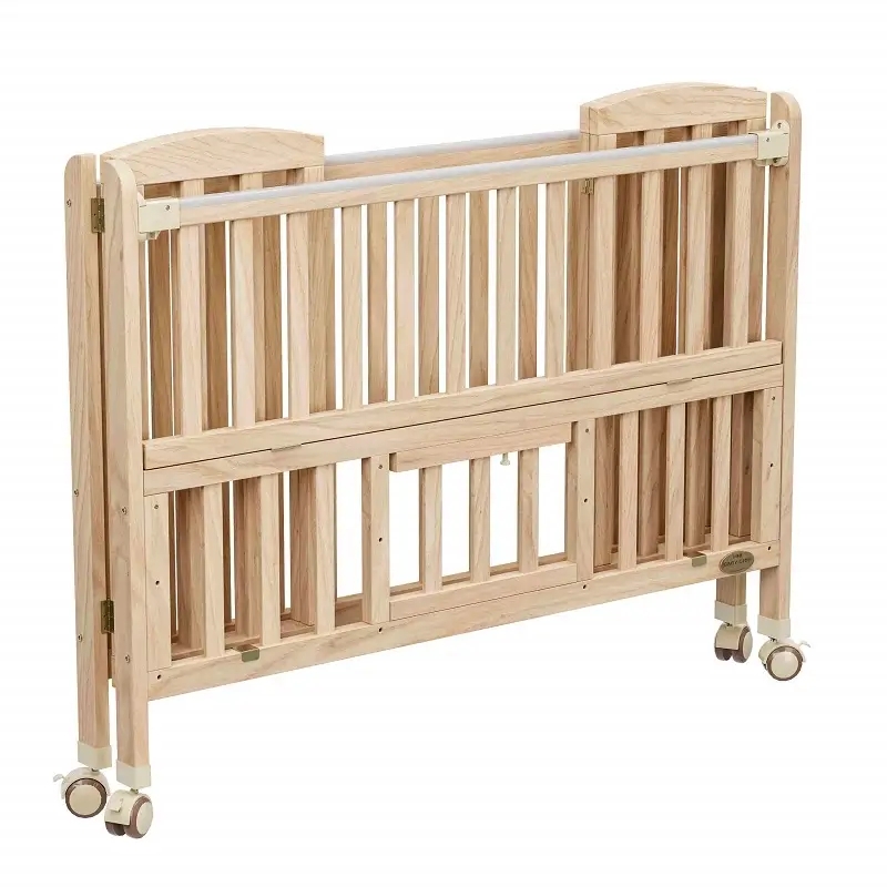 Folding Pine Crib, Natural Wood with Protective Teething Rail