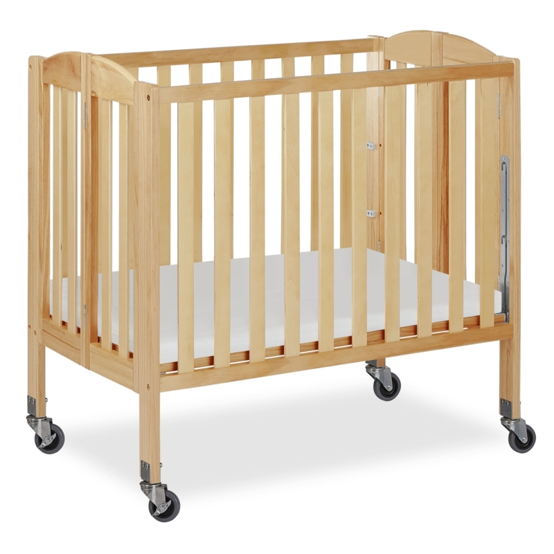 Folding Portable Crib, Honey Wood Tone with Steel Casters