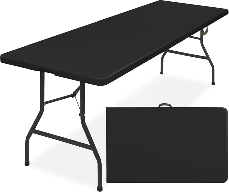 Folding Table: 8ft Matte Black Fold-In-Half Utility (54 chars)