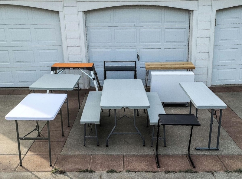 Folding Table: Picnic Setup with Integrated Bench Seating (57 chars)