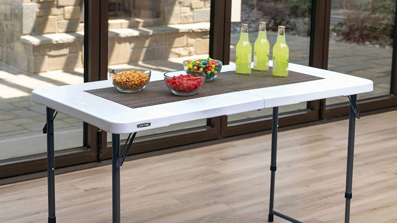 Folding Utility Table: Adjustable Height Charcoal Frame (55 chars)