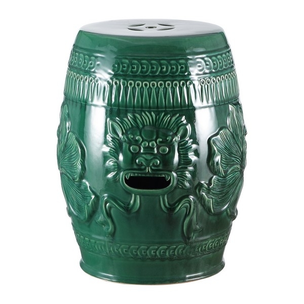 Foo Dog Ceramic Stool with Glazed Emerald Finish