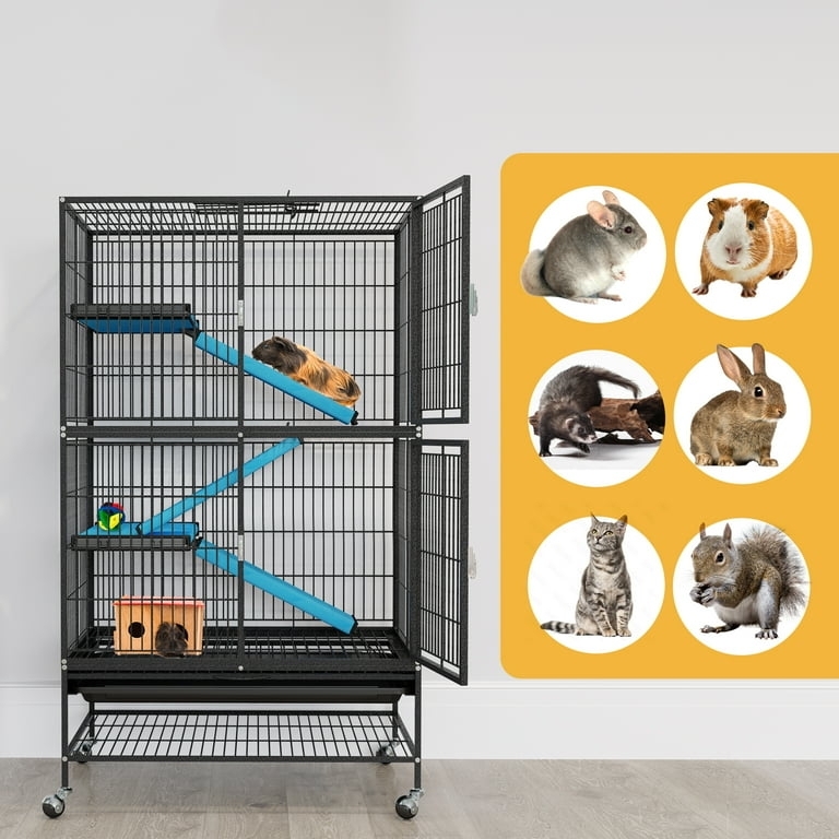 Four Tier Animal Cage with Sky Blue Ramps and Casters