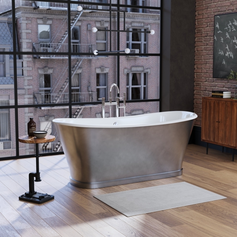 Freestanding Pedestal Tub with Burnished Metal Exterior