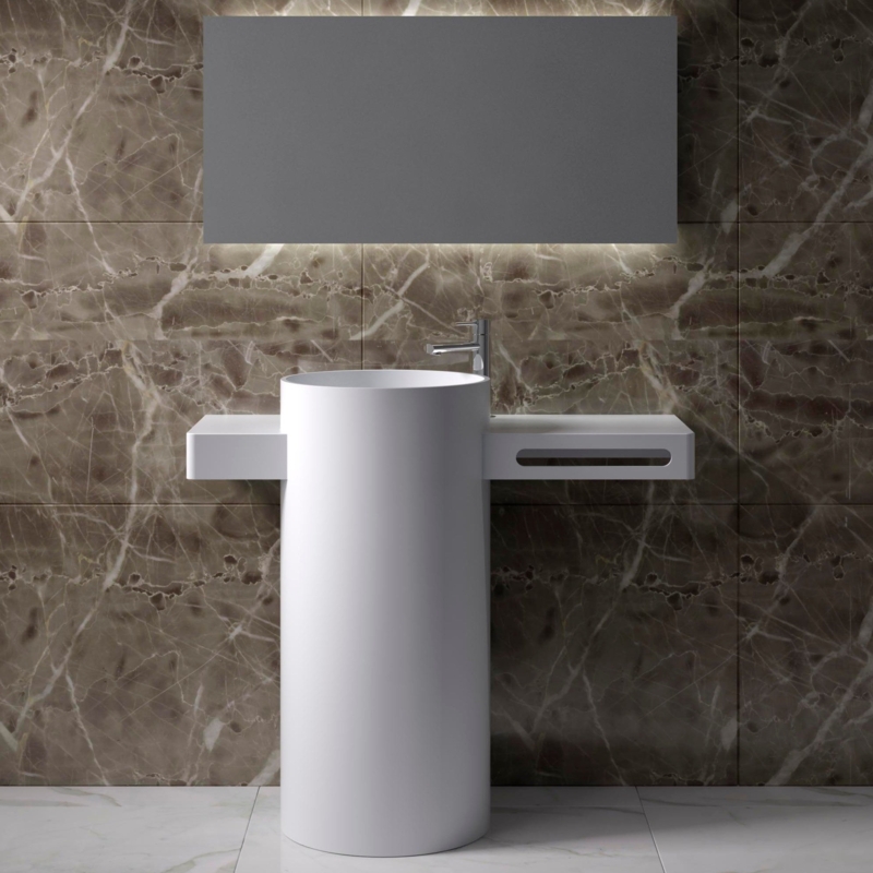 Freestanding Sink Glossy White Stone Resin Side Wings Towel Rail Luxury