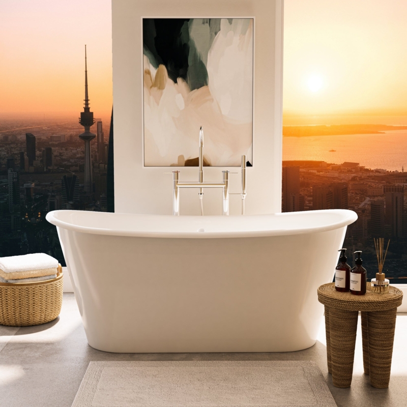 Freestanding Tub with View: Modern Bridge Faucet Design