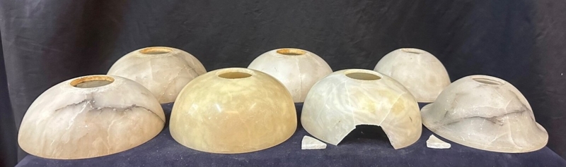 French Alabaster Lamp Shades Set: Translucent Veined Dome Covers