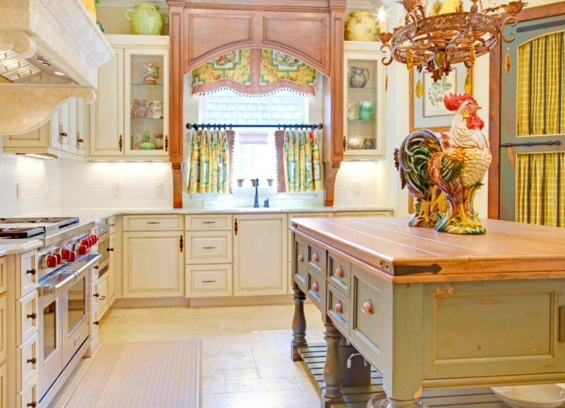 French Country Valance, Arched Wooden Canopy and Cafe Curtains