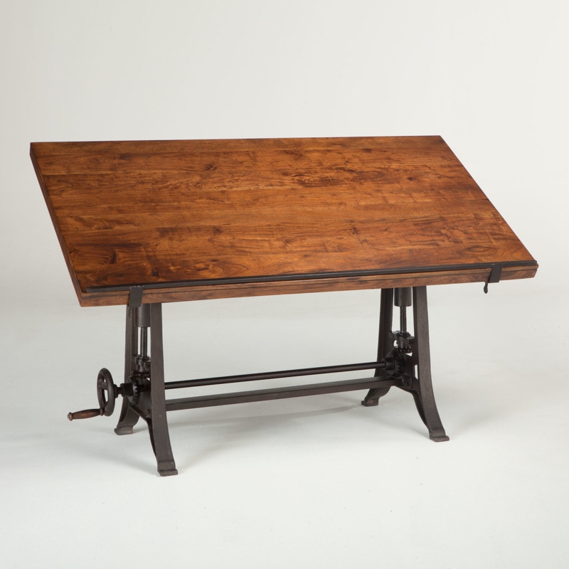 French Industrial Drafting Desk with Cast Iron Base and Crank
