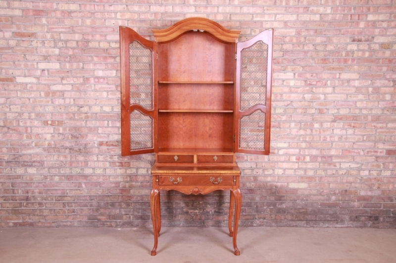 French Provincial Secretary Desk with Wire Mesh Doors