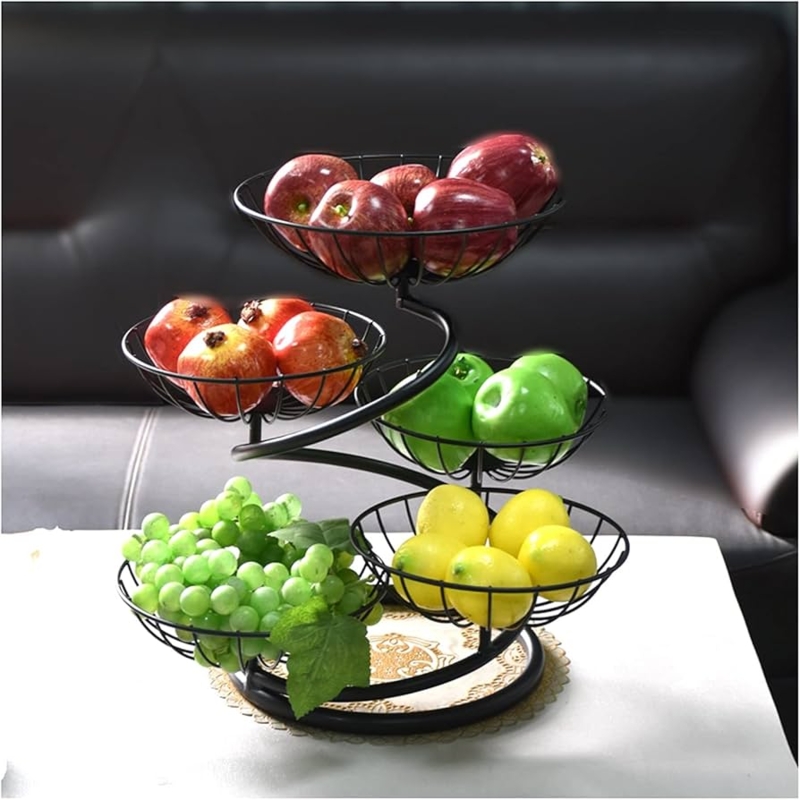 Fruit Basket Five Layer Spiral Tier Matte Black Wire Kitchen Organizer