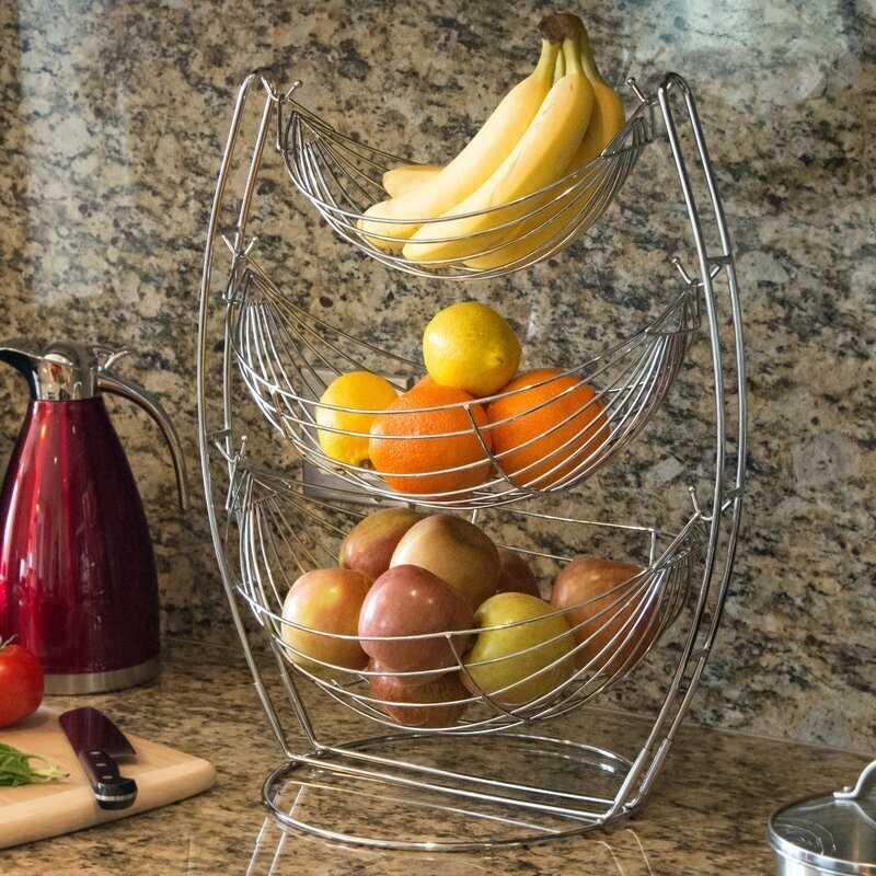 Fruit Basket Swinging Hammock Baskets Polished Chrome Vertical Three Tier