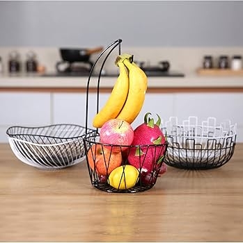 Fruit Bowl Wire Construction Banana Hanger Monochromatic Set Geometric