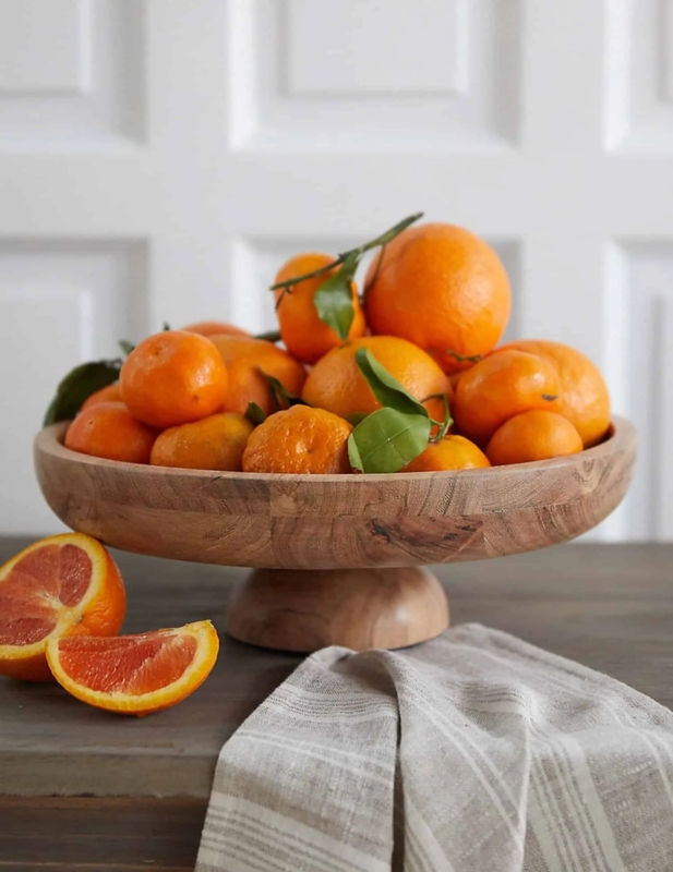 Fruit Bowl Wood Toned Pedestal Base Organic Grain Rustic Kitchen Decor