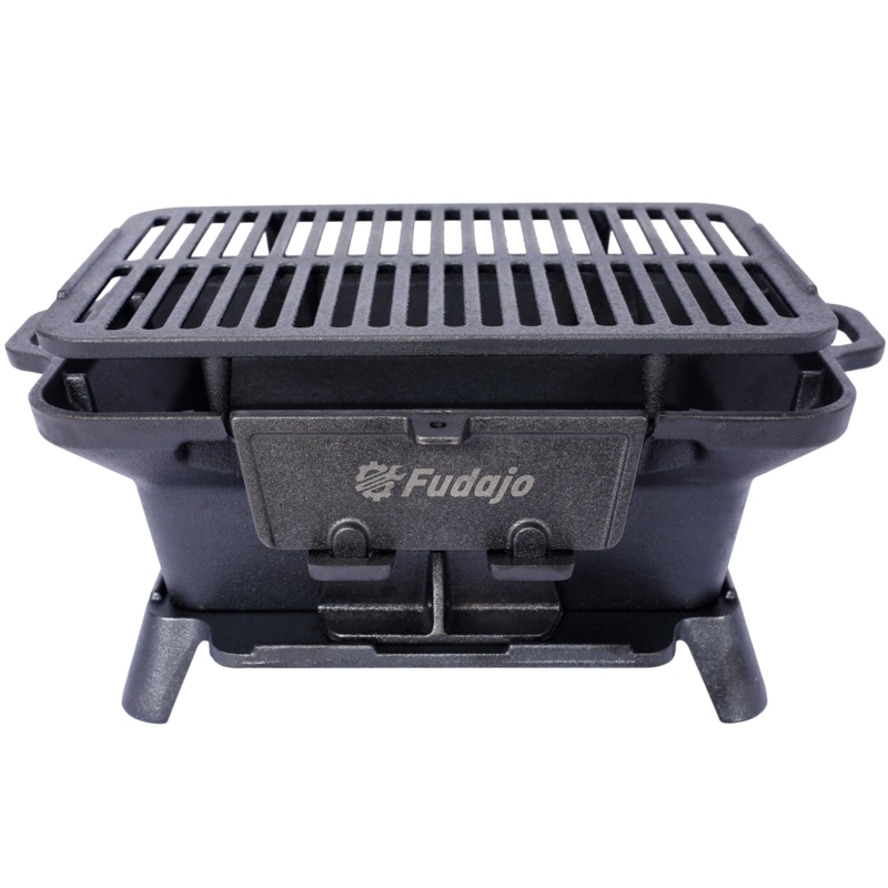 Fudajo Portable Charcoal Grill Cast Iron Integrated Legs Front Vent