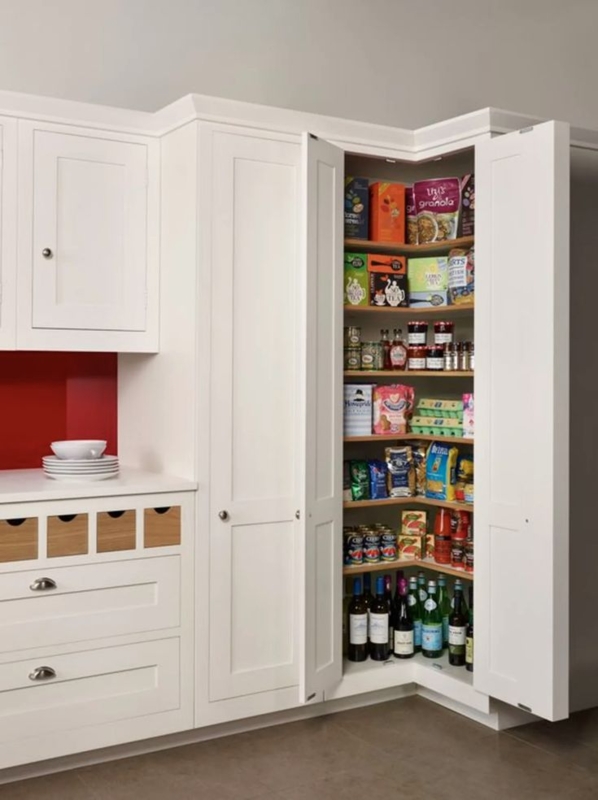 Full Height White Shaker Corner Pantry with Integrated Drawers