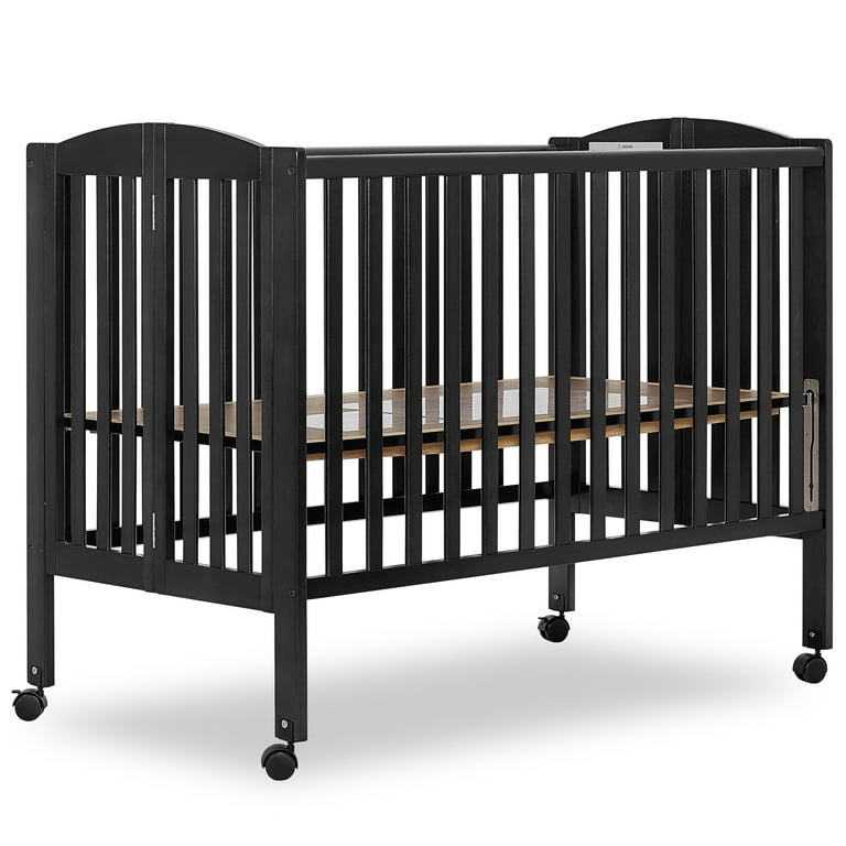 Full Size Folding Crib, Arched Design in Matte Black Finish