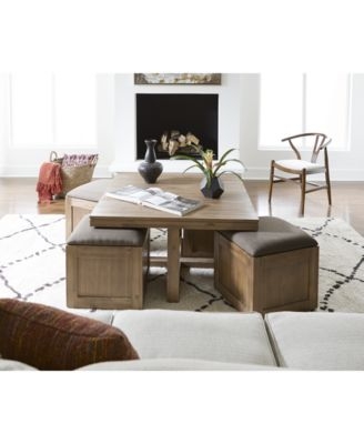 Furniture Champagne Cube Coffee Table with 4 Storage Ottomans, Created for  Macy's - Macy's