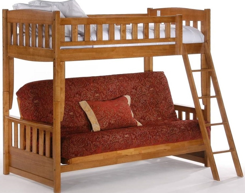 Futon Bunk Bed Medium Oak Finish Mission Style Slats Convertible