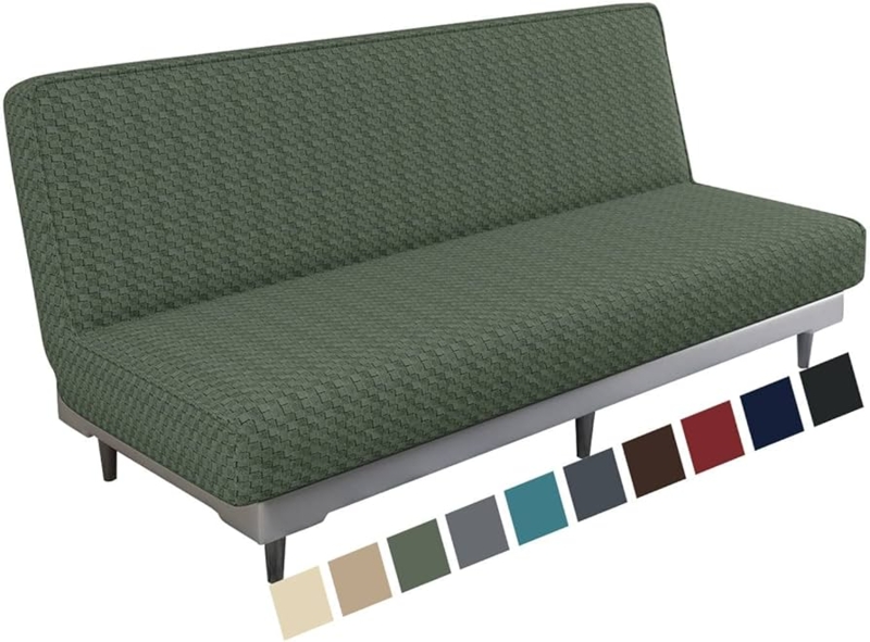 Futon Cover Jacquard Slipcover Stretch Elastic Bottom Army Green
