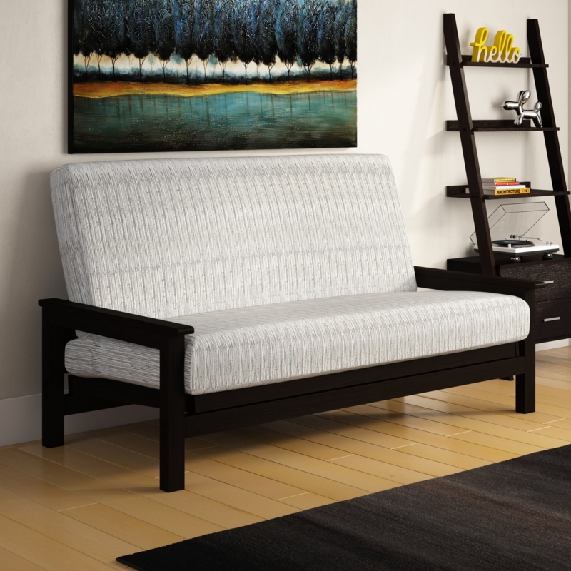 Futon Dark Wood Frame Textured Pinstripe Transitional Style