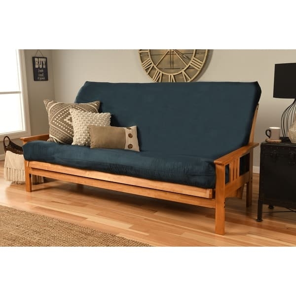 Futon Mission Style Frame Navy Blue Upholstery Queen Size