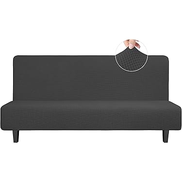 Futon Slipcover Waffle Texture Couch Wrap Charcoal Gray Elastic Fit