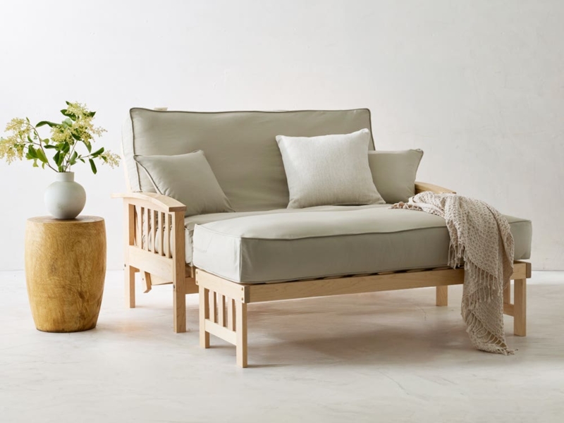 Futon Sofa Bed Minimalist Modular Chaise Sage Green Piping