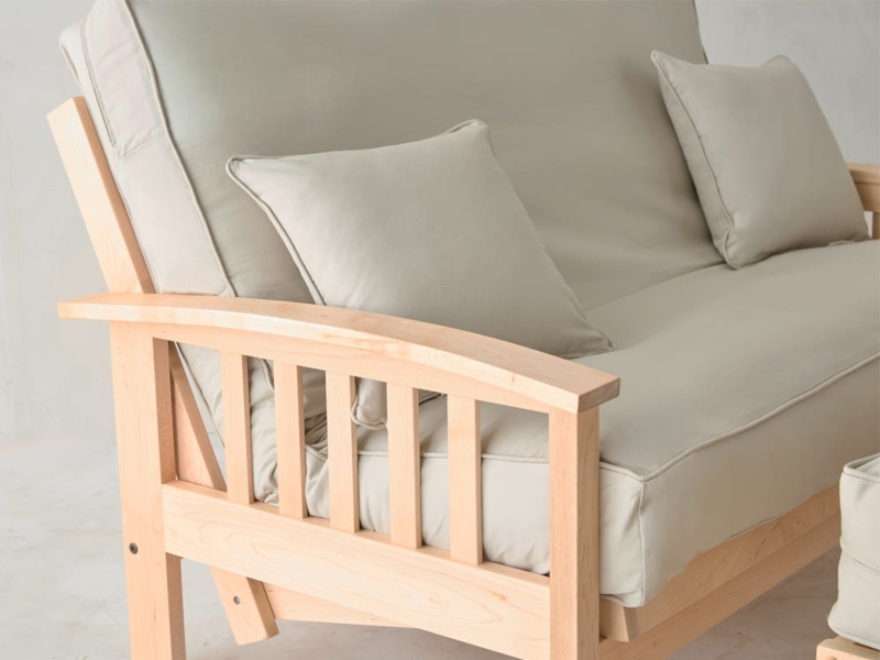 Futon Sofa Craftsman Style Frame Custom Piping Oatmeal Beige