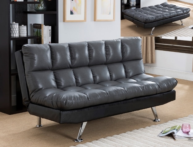 Futon Sofa Grey Black Two Tone Tufted Box Quilting Chrome Legs