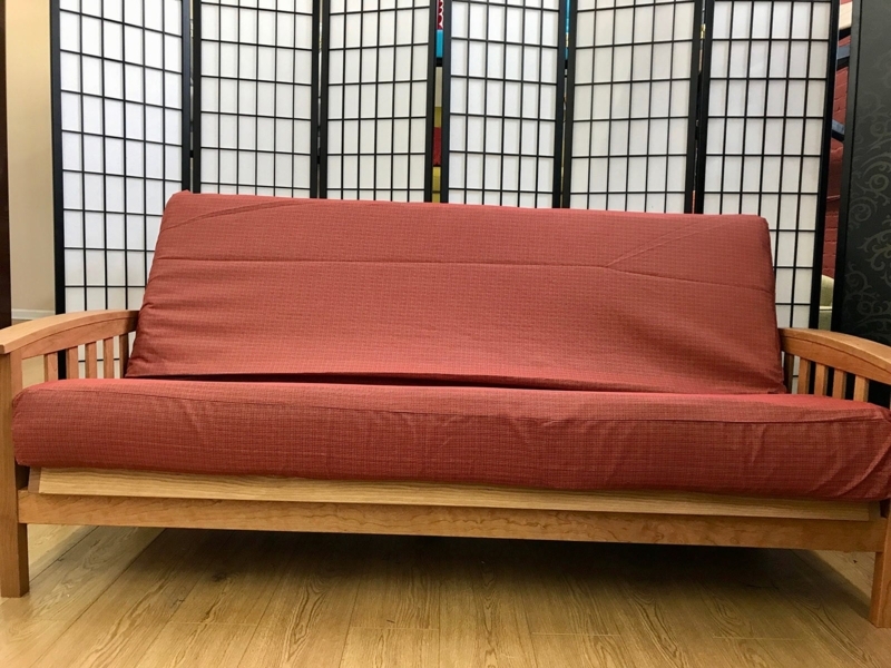 Futon Sofa Mission Style Bed Heavy Textured Fabric Terracotta