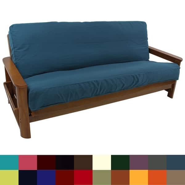 Futon Teal Twill Cover Wood Frame Side Pocket Detail