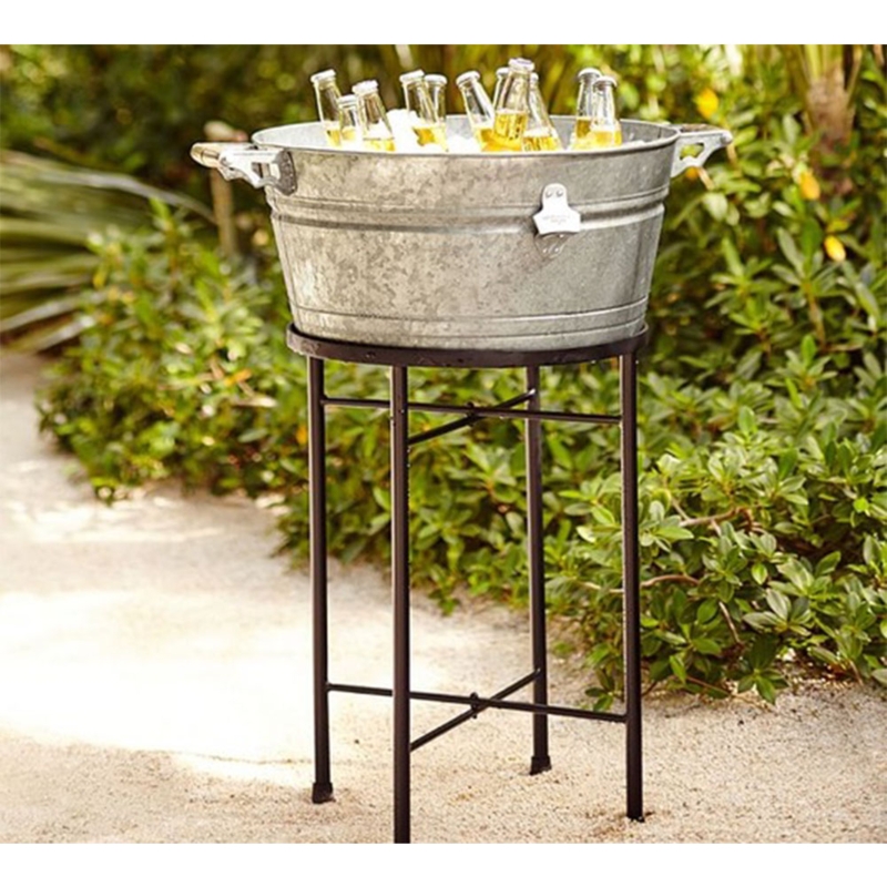 Galvanized Beverage Tub X-Brace Stand Built-In Bottle Opener