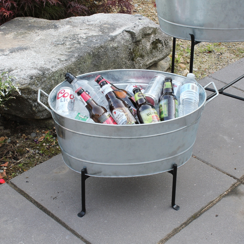 Galvanized Steel Beverage Tub Folding Stand Rustic Industrial