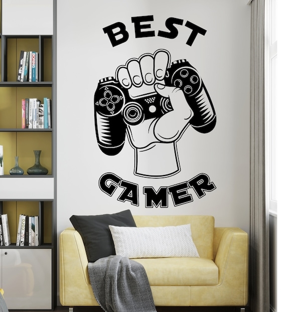 Gamer Wall Decal with Controller Illustration and Block Lettering