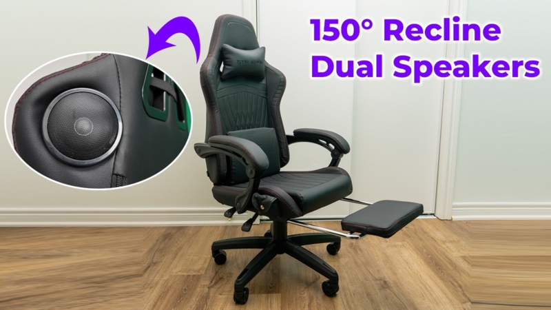 Gaming Chair: Dual Bluetooth Speakers, Diamond Quilted Back, 150 Recline